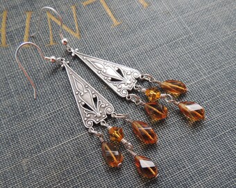 Chandelier Earrings / Whiskey Quartz Earrings / Victorian Earrings / Boho Earrings / Dangle Earrings / Sterling Silver Earrings / Swarovski