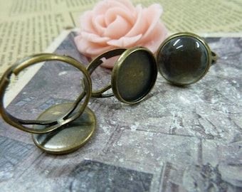 5pcs Antique Bronze Cameo Cab Bezel Setting Frame fit 12mm Cabochon Setting, Adjustable Ring Setting, Bezel Setting