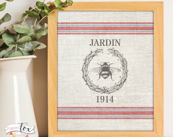 Farmhouse Wall Decor, Farmhouse Sign, Farmhouse Decor, Grain Sack, Art for kitchen, Rustic Wall Decor, Vintage Bee Print, French Country