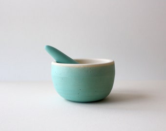 Ceramic mortar and pestle kitchen tool / turquoise blue green / made to order