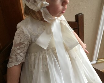 Caroline, Ivory Lace Christening Gown/ Dress and Hat.