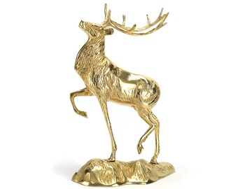 LARGE Vintage Brass Deer Stag - Hollywood Regency Gold Christmas Santa Reindeer - Wedding - Fireplace Mantel - Woodlands Mid Century Buck