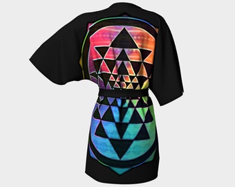 Rainbow Sri Yantra Lightweight Kimono Robe Beach Coverup for Prosperity