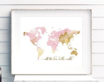pink world map etsy