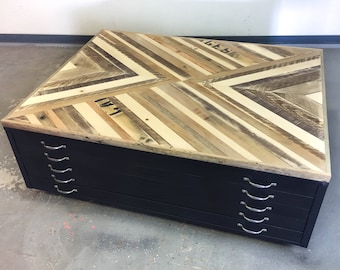 Reclaimed Wood x Vintage Flat File 5 Drawer Cabinet Free Ship