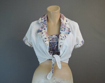 Vintage Blouse Smocked Tube Top with Attached Cropped Shirt, 32 to 34 bust, 1970s