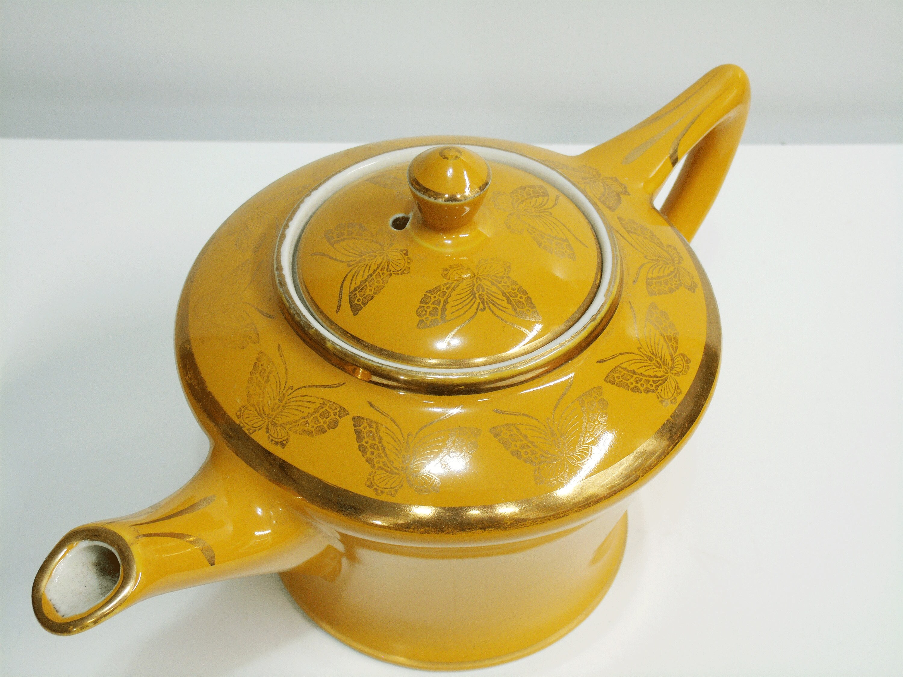 Halls Butterfly Teapot vintage Hall tea pot with gold leaf