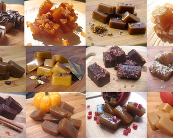 Vegan Organic Caramel Sampler -- 14 large caramels, two each of 7 flavors :)