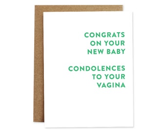 New Baby Card, New Mom Card, Congratulations Baby Card, Vagina Card, Congrats Baby Card, Funny Baby Card, Baby Shower Card