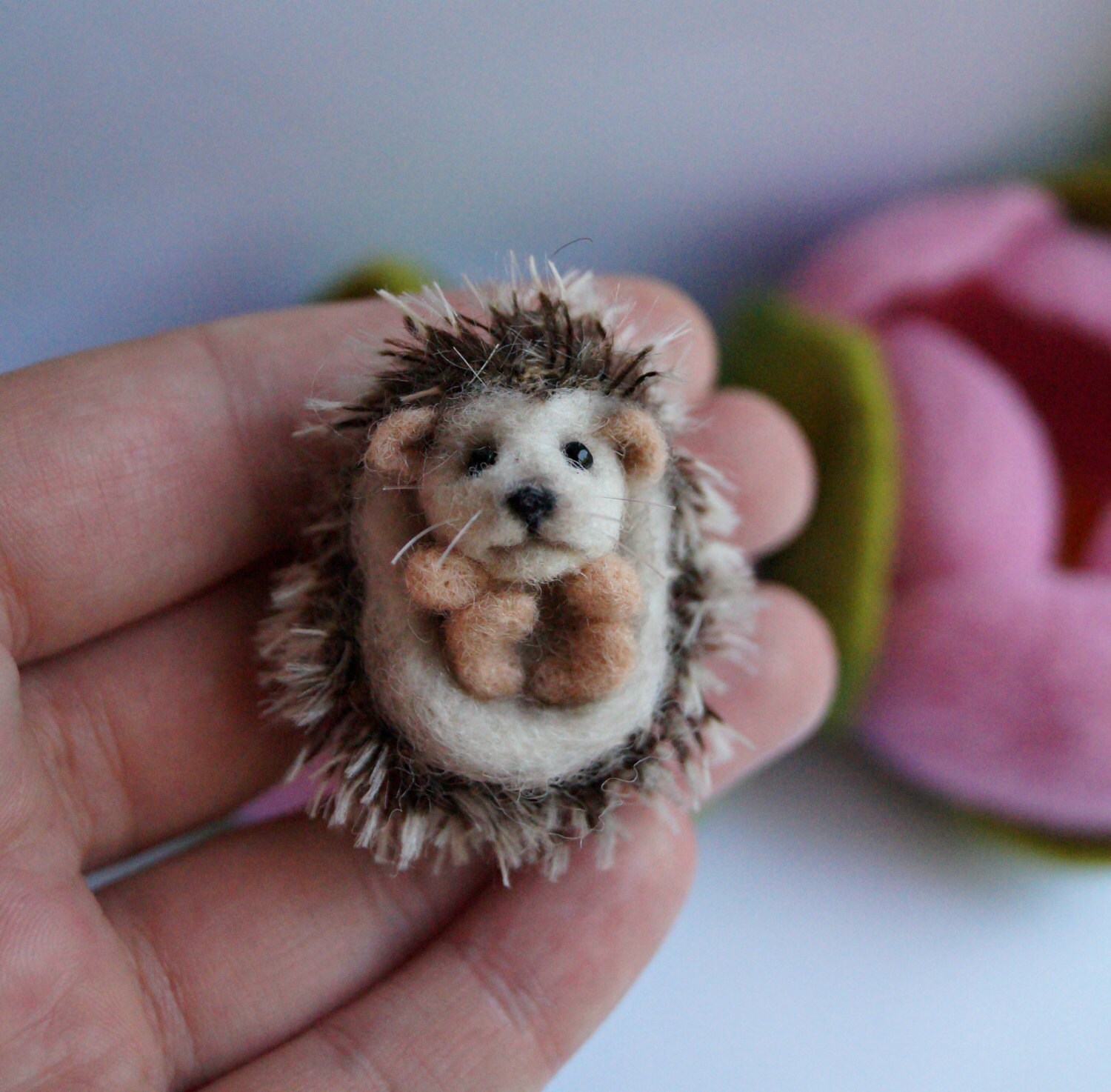 Needle felted hedgehog miniature soft sculpture felted