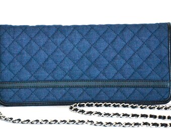 Denim Quilted Cross Body Bag with Chain strap