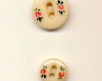 Antique China Buttons - Decorative Finish of Painted Roses - 2 sizes.