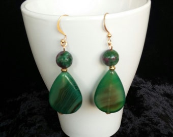 Green Agate Earrings Silver Earrings Gold Earrings