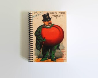 Tomato Man Spiral Bound Pocket Writing Journal, Vintage Caricatures, Antique Seeds Packet, Sketchbook, A6 Back to School, Fun Gifts Under 20