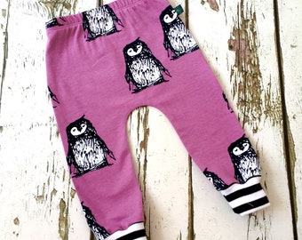 NEW! Penguin baby leggings, Baby clothes, purple baby leggings, organic baby clothes, baby clothes, baby trousers, baby pants, baby shower