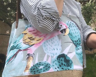 Sac cabas perroquet et cactus