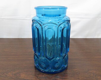 L E Smith Blue Moon and Stars Glass Canister Jar, 9.5 Inches