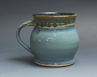 Handmade pottery coffee mug stoneware teacup glossy medium blue tea cup 16 oz 4098