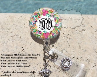 Retractable Badge Holder, Floral Personalized Badge Reel, Monogram Badge Reel, Nurse Badge Reel, Badge Holder, MB413