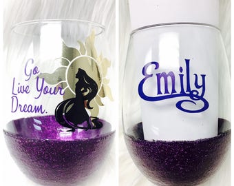 Rapunzel Wine Glass, Tangled Wine Glass, Rapunzel Sun, Disney Glitter Wine Glass, Rapunzel Cup, Tangled Cup, Tangled Birthday Gift, Blonde
