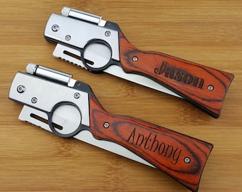 Personalized knife, Gun Knife with LED, pocket knife, engraved knife, folding knife, gift for him, groomsmen gifts, groomsmen knives, knife