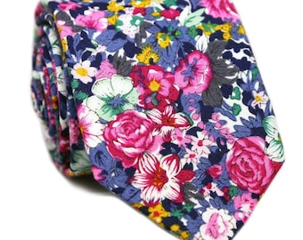 Bright Floral Necktie, Pink Floral Tie, Flower Necktie, Floral Tie, Mens Tie, Mens Skinny Tie, Floral Skinny Tie, Mens Floral tie