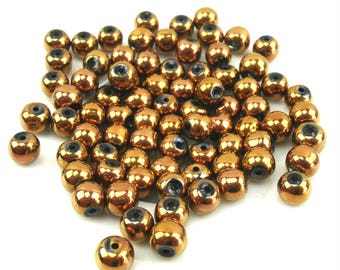 30 metallic glass beads 6 mm copper