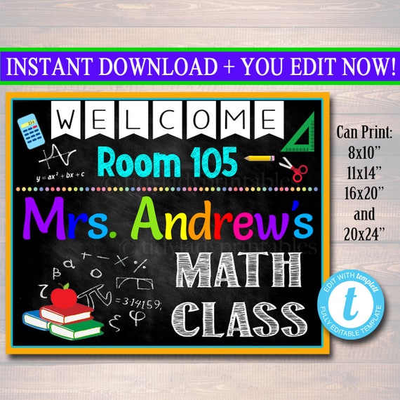 MATH Teacher Classroom Door Sign Printable Classroom Sign