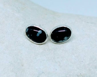 Snowflake obsidian sterling silver studs.