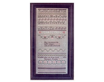 Happy in Heart Cross Stitch Sampler, Sampler Cross Stitch Pattern, Samplers, Christian Cross Stitch, Religious Sampler, by NewYorkTreasures