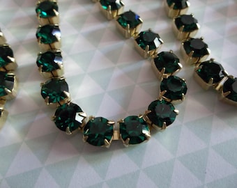 6mm Emerald Green Rhinestone Chain - Brass Setting - Czech Crystals - Large Crystal Size 29SS
