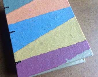 Colorful striped journal, handmade paper, sketch book, travel journal, guest book, recycled paper, guestbook, sketchbook, homemade paper