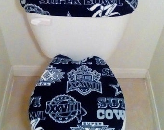 NFL DALLAS COWBOYS Super Bowl Fleece Fabric Toilet Seat Cover Bathroom Accessories (2PC)