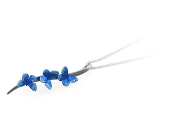 Three Titanium Butterflies on a Stem Necklace