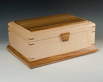 Handcrafted Jewelry Box of Tiger Maple and Zebrawood