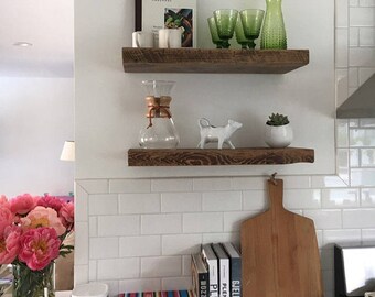 11" DEEP RECLAIMED Wood Floating Shelves With Steel Floating Bracket