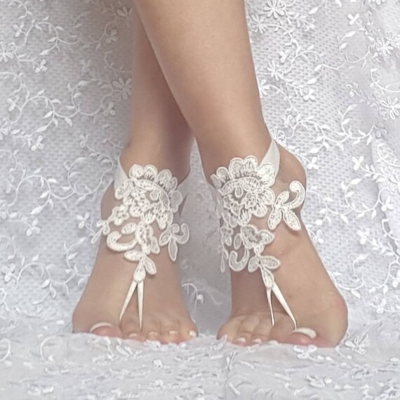 ivory Beach wedding lace barefoot sandals wedding shoes bridal gift bridesmaid gift bridal accessories barefeet ankle bangle prom party