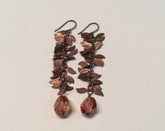 Antique Copper with Swarovski Crystal Drop Earrings