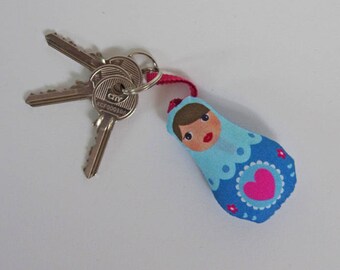 Matryoshka Keychain blue pink heart