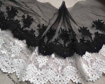 2 Colors White Or Black Lace Trim Embroidered Tulle Lace 5.11 Inch Wide 2 Yards H012