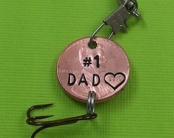 Dad Engraved Penny Fishing lure - Gift for Him - Daughter Gift For - Engraved Penny - Son Gift For - New Daddy - #1 DAD