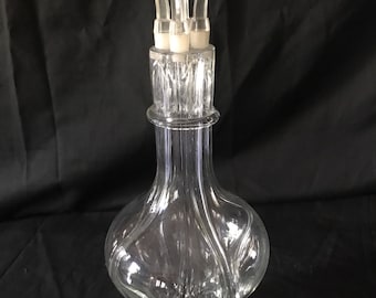 Mid century - barware - Fait main - Blown glass 4 chamber liqour clear glass decanter Made in france
