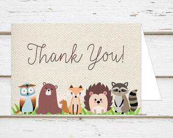 Printable Baby Shower Thank You Card Woodland Animal Thanks For Coming Digital DIY Print At Home Burlap MB200