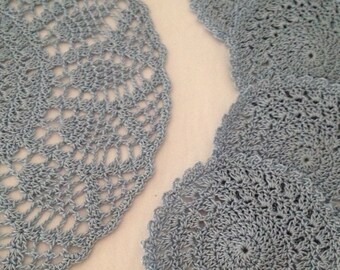 Crochet Doily with 4 Coasters in Blue