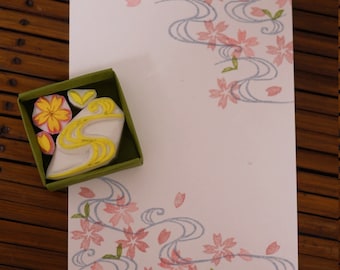 Cherry blossoms and Flowing water Stamp Set, Sakura Stamp Set,