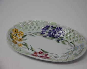 Porcelain tray. Trinket dish, China trinket dish, gifts under 10, hand painted dish, floral tray, jewelry box, hostess gift, gifts for her