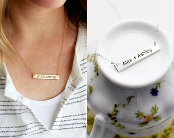 Gold Bar Necklace - Personalized Gift for Her, Engraved Bar Necklace Personalized Bridesmaid Gift, Personalized Gift for Her, Gift for Teen