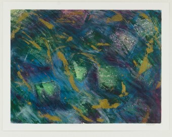 Undersea Green Mixed Media Print, Nancy Little Art, Abstract Art Print, Abstract Mixed Media Print, Mixed Media Print, Abstract Art
