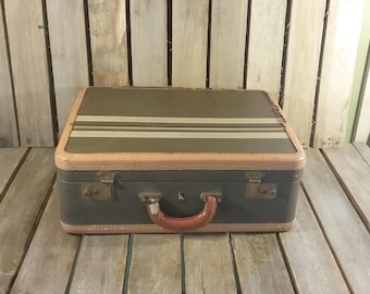 Vintage Striped Suitcase, Old Luggage, Small Suitcase, Vintage Luggage, Photo Shoot Prop, Travel Box, Small Vintage Suitcase,