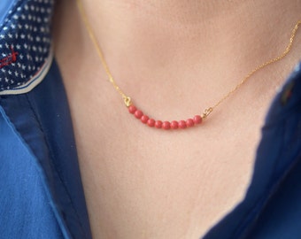 Coral bar necklace, Red Coral necklace, red necklace, coral necklace, stone necklace, red multi strand necklace, red stone necklace